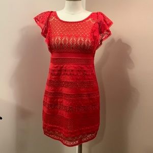 BCBGMAXAZRIA Renata Red Berry Lace Mini Dress Size 4